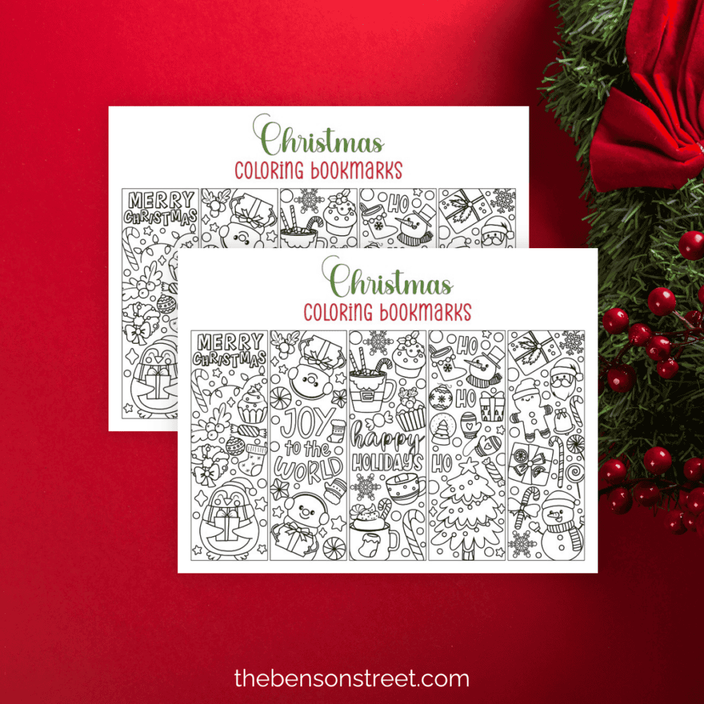 Make your own Christmas Bookmarks with this Free Printable Coloring Bookmarks Set