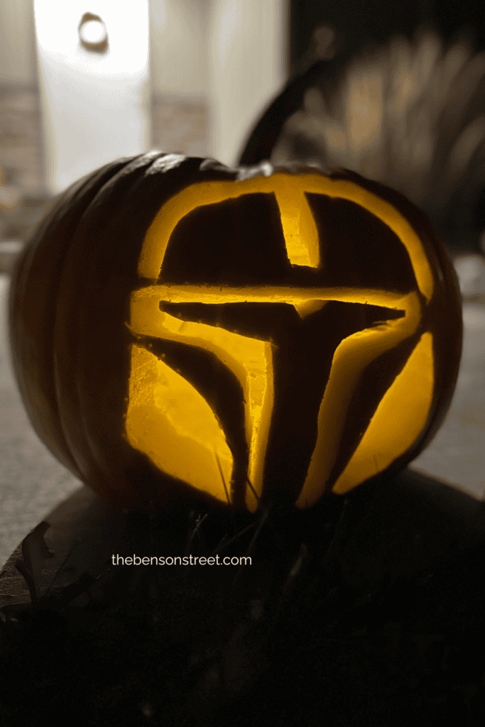 Mandalorian Helmet Pumpkin Carved with a free stencil