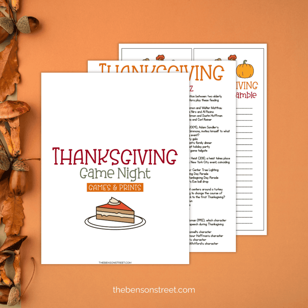 Three sheets of printable Thanksgiving games in a stack.