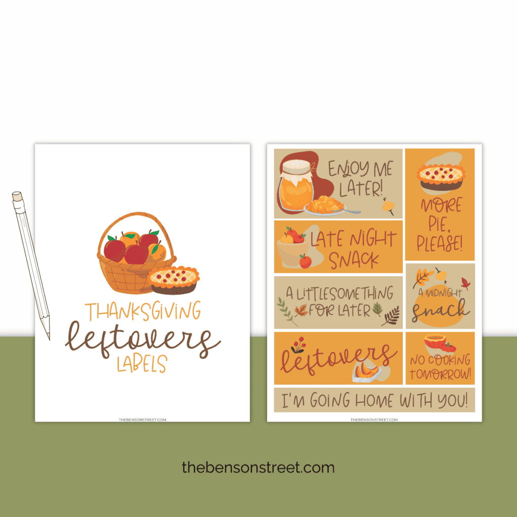 Title Page and One page of Thanksgiving leftovers printable labels.