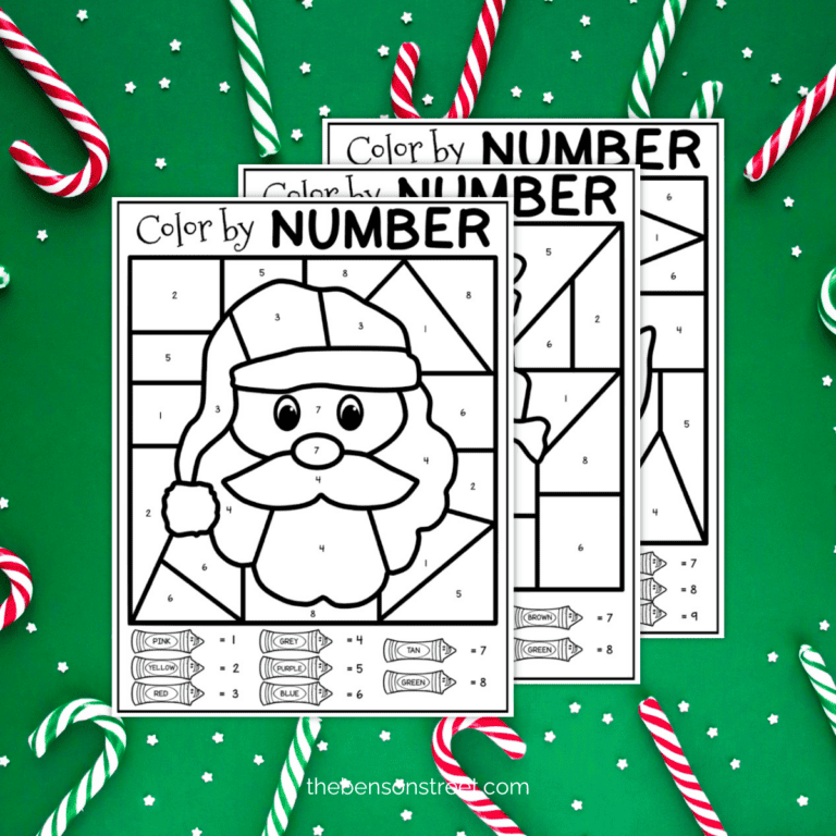 Santa Themed Christmas Color by Number Pages