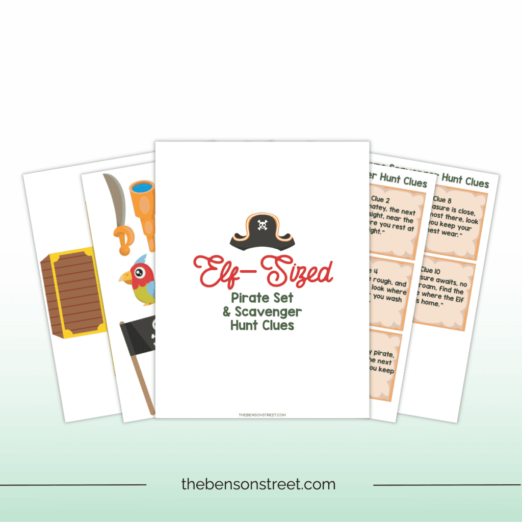 Send your kids on an elf on the shelf treasure hunt with these pirate props and scavenger hunt clue cards