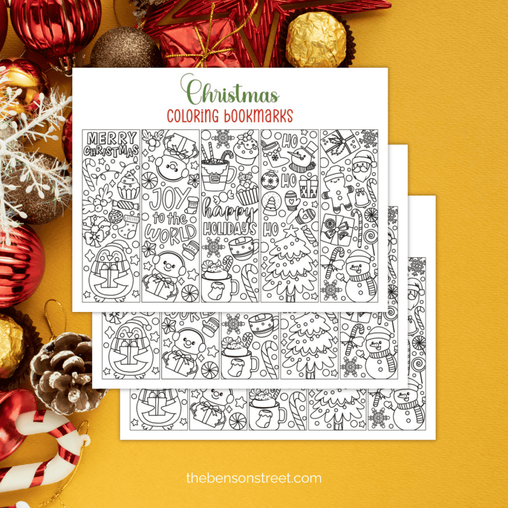 Set of Five different free coloring bookmarks to make your own Christmas Bookmark digital download