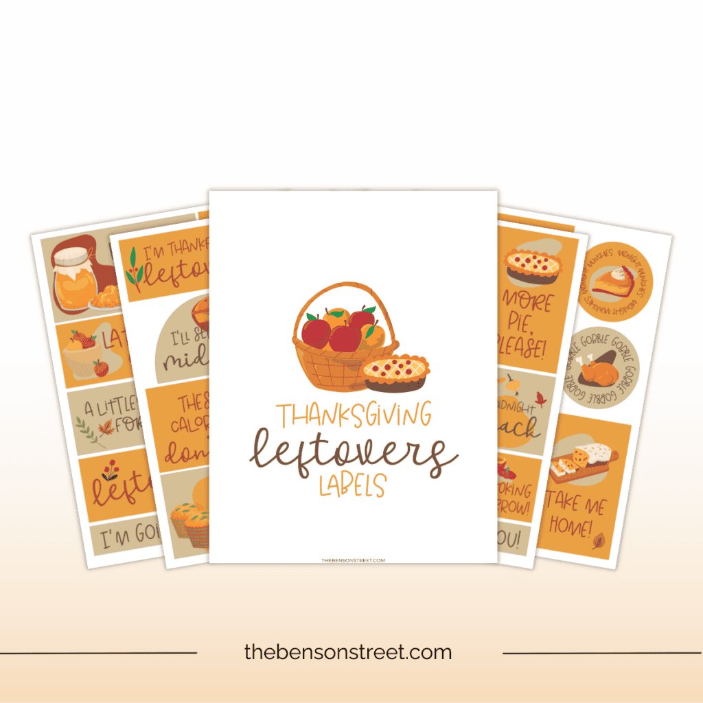 Flat lay of thanksgiving leftovers labels laid on top of one another.