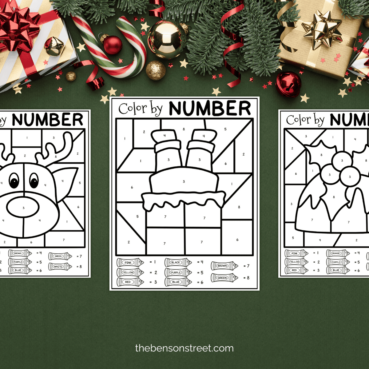 Six Fun Christmas Color by Number Pages
