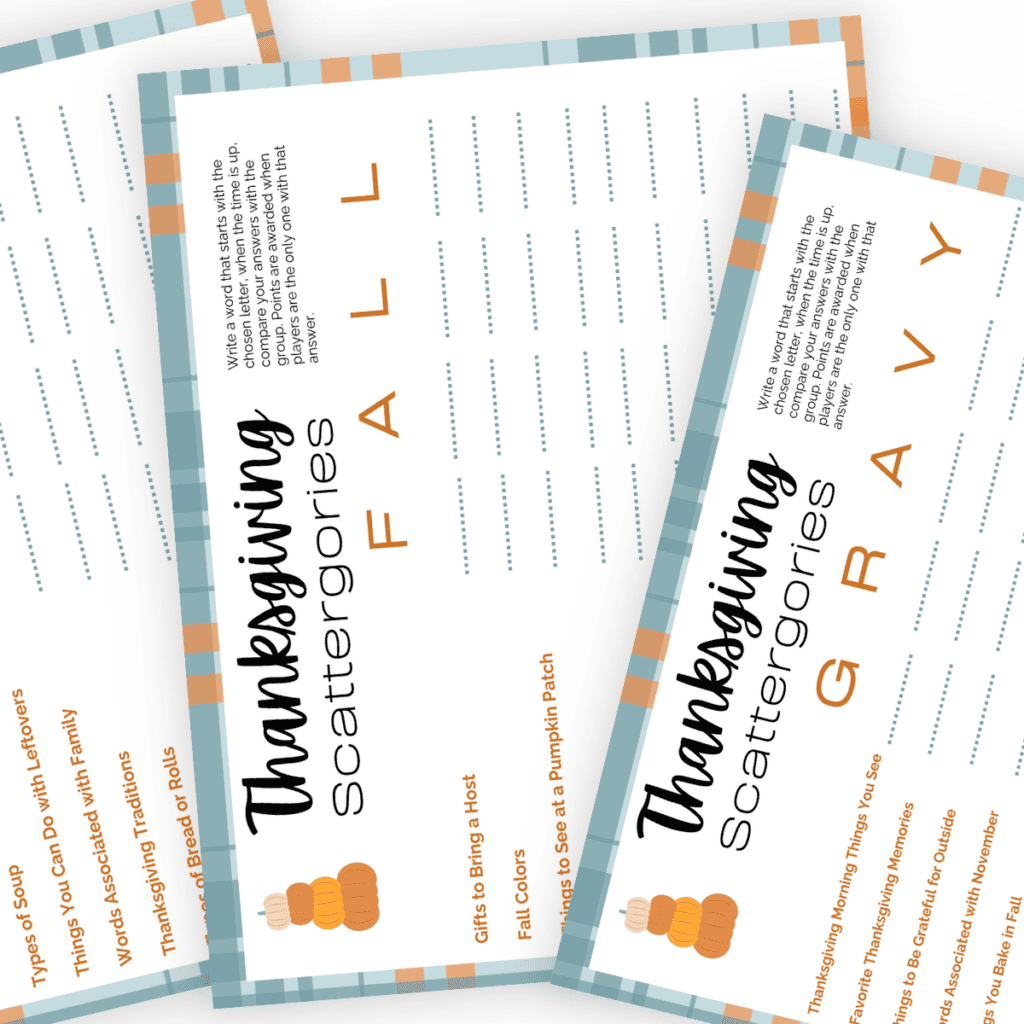 Thanksgiving Scattergories Printable Pages
