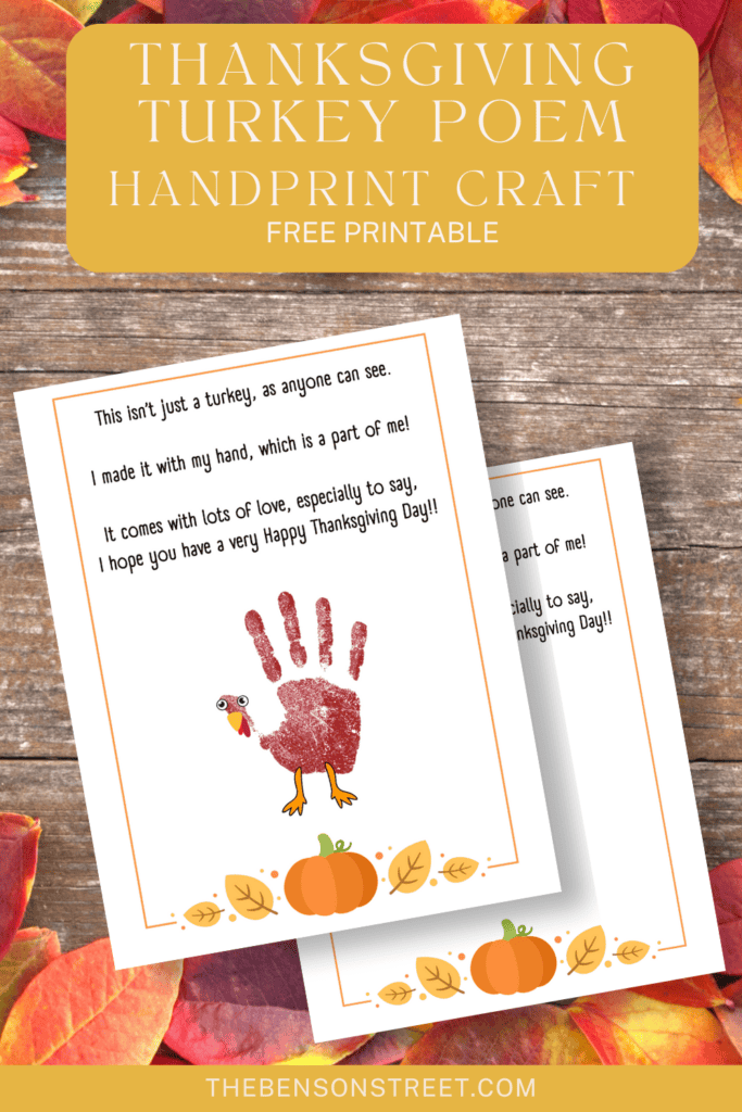 Thanksgiving Turkey Poem Handprint Craft free printable