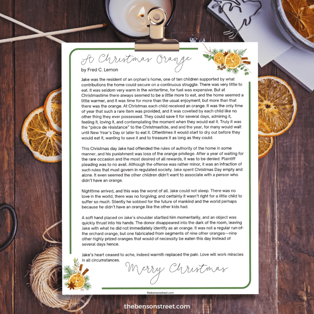 A Christmas Orange Printable Christmas Story for Gifting