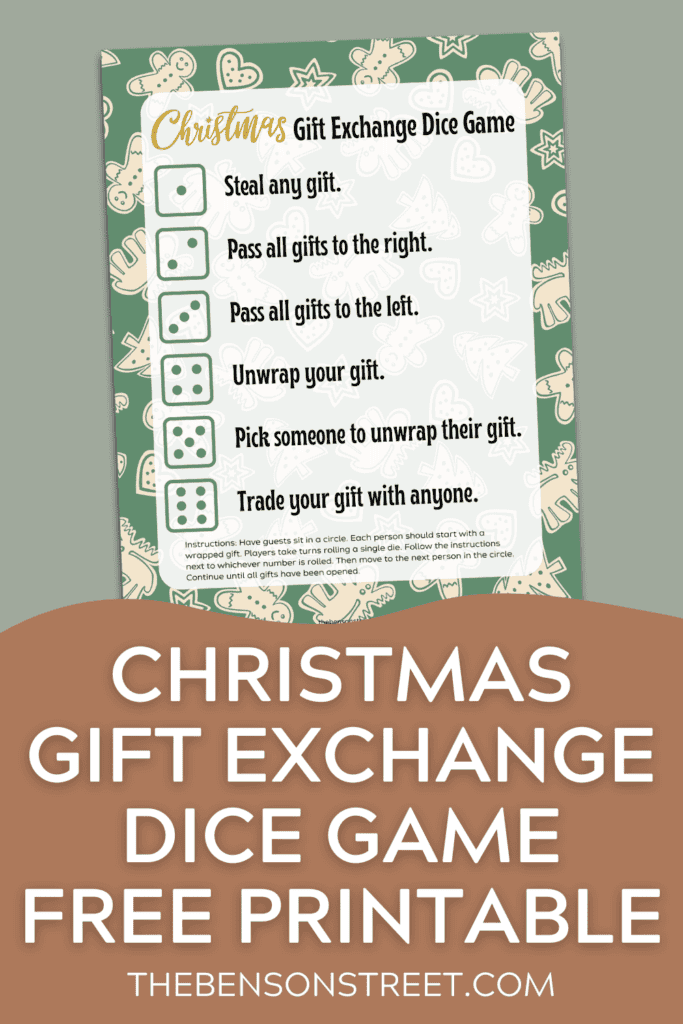 Christmas gift exchange dice game free printable