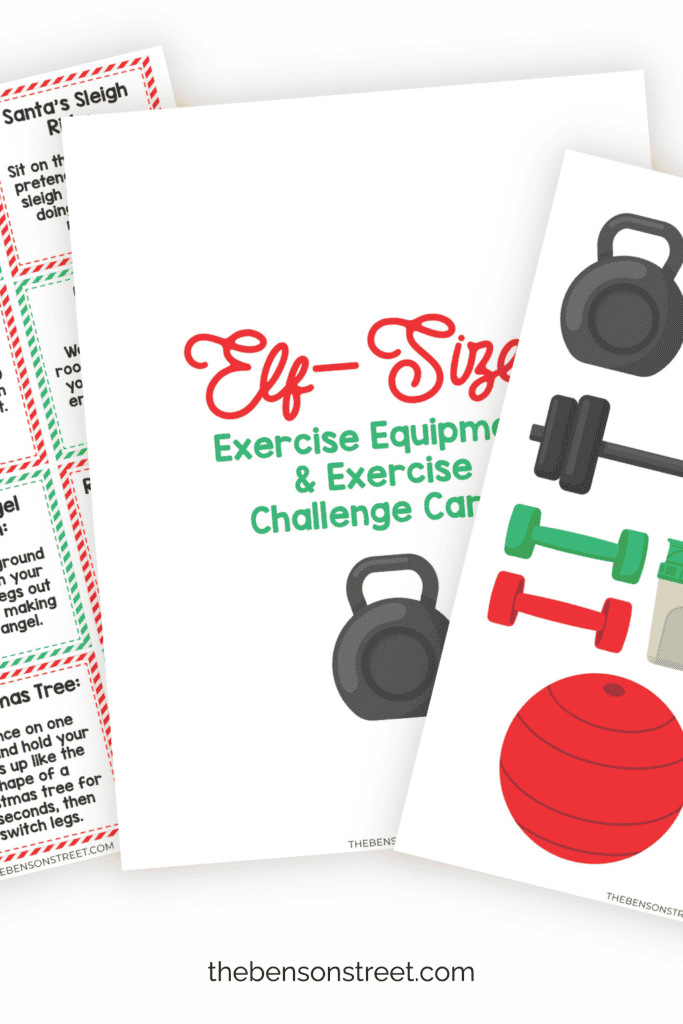 Elf Sized Exercise Equipment Props with Christmas Exercise Challenge Cards