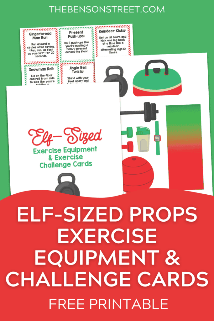 Elf-Sized Exercise Equipment and challenge cards free printable props