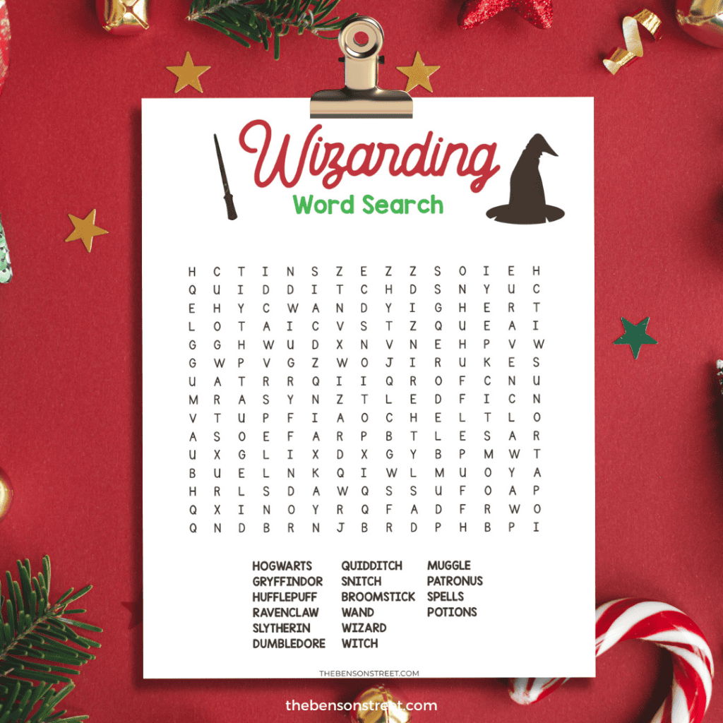 Elf on the Shelf Harry Potter Wizarding Word Search