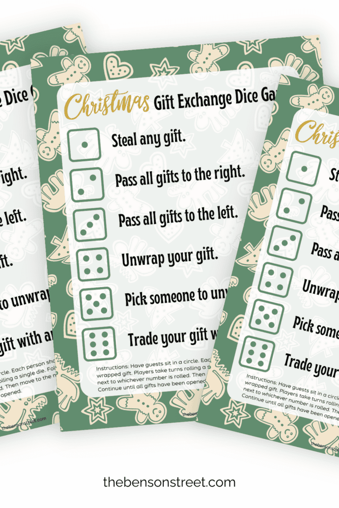 Free Christmas Gift Exchange Dice Game printable