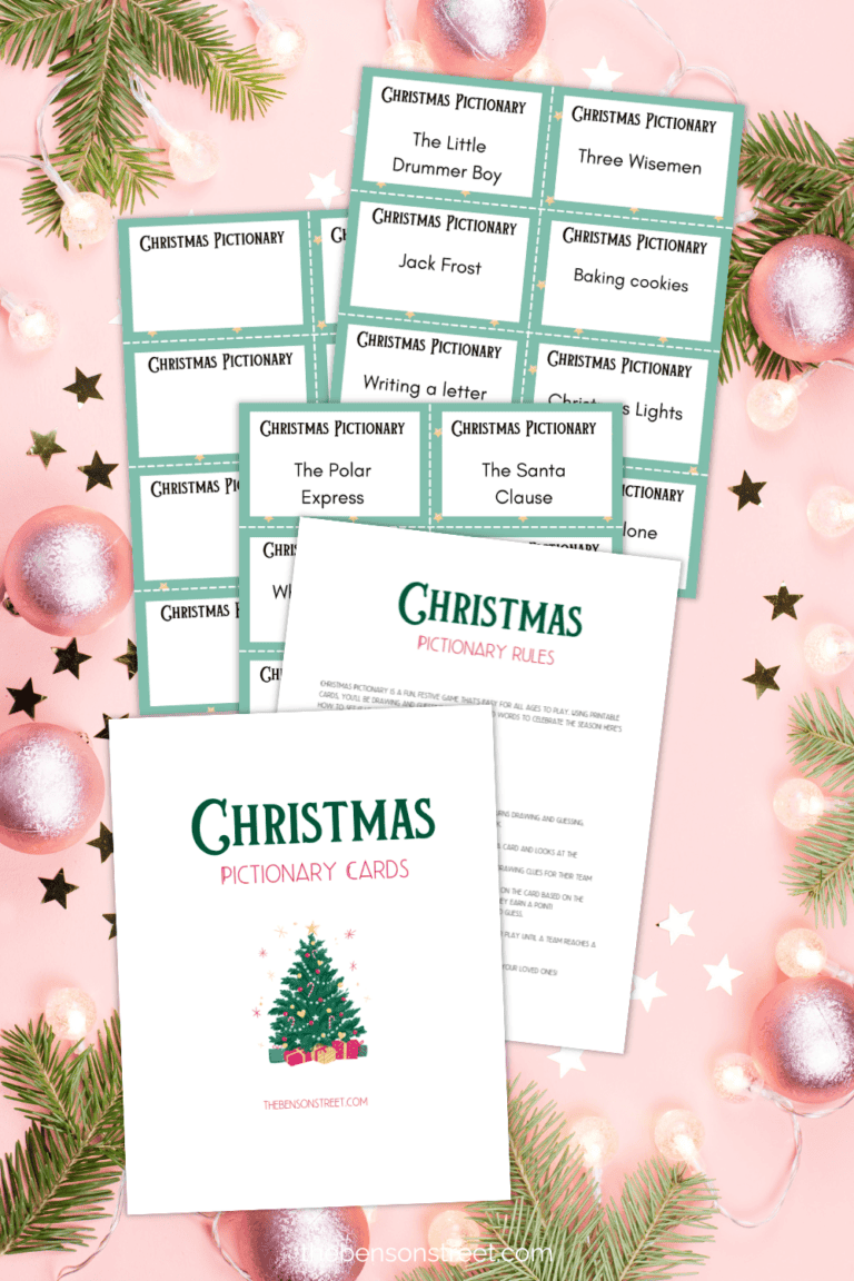 Free Christmas Pictionary Game with instructions and printable cards for playing at holiday parties