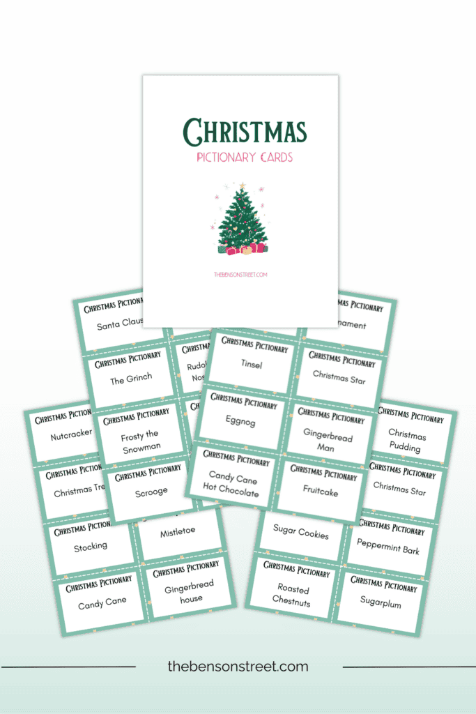 Free Christmas Pictionary Game with instructions and printable cards for playing