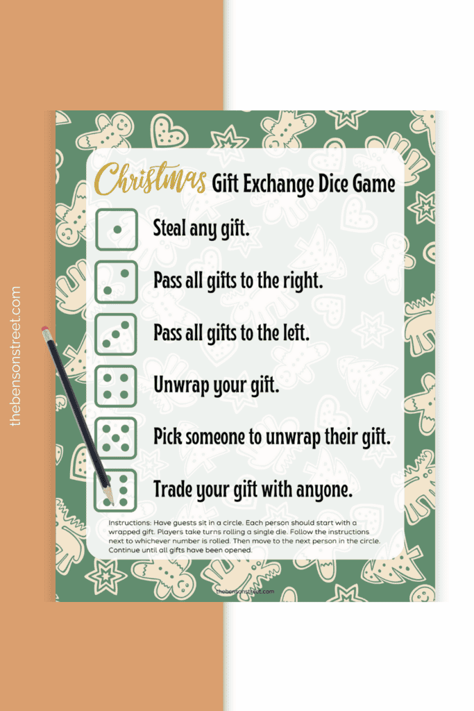 Free Dice Game for Christmas Parties and White Elephant Christmas Gift Exchange Dice Game Free Printable