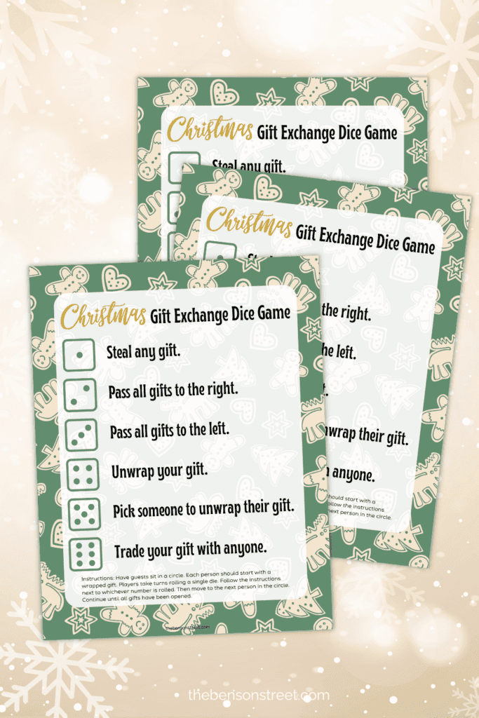 Free Dice Game for Christmas Parties. White Elephant Christmas Gift Exchange Dice Game Free Printable