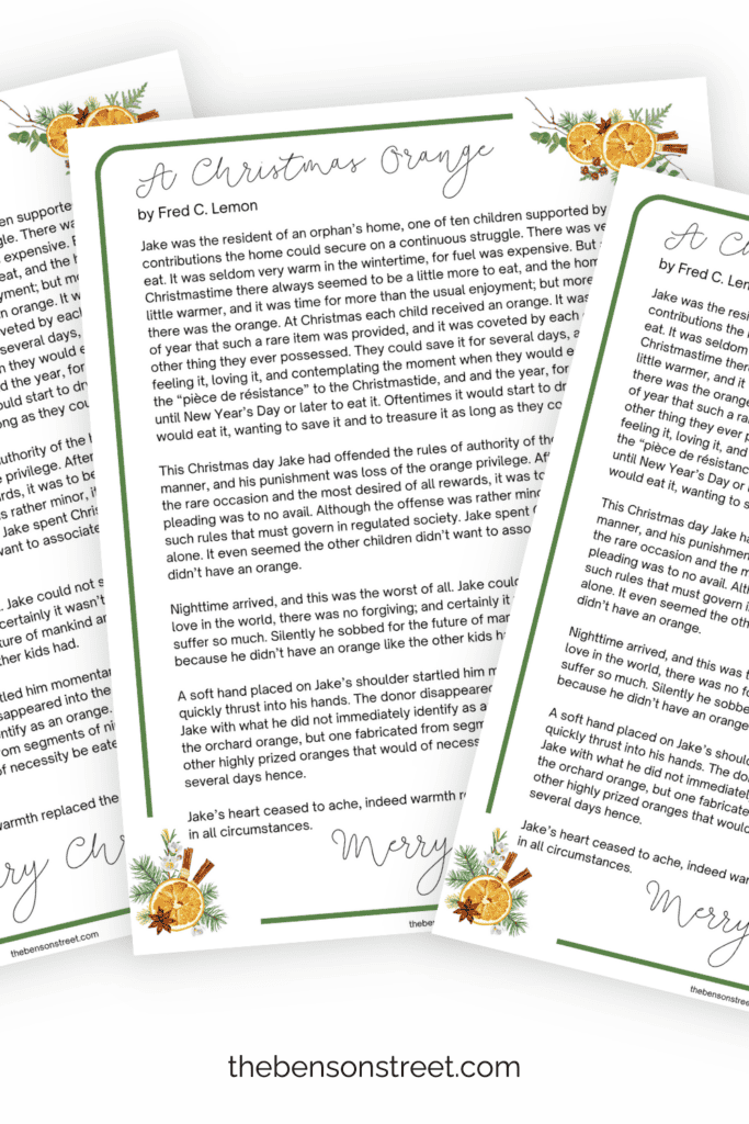 Free Printable A Christmas Orange Story