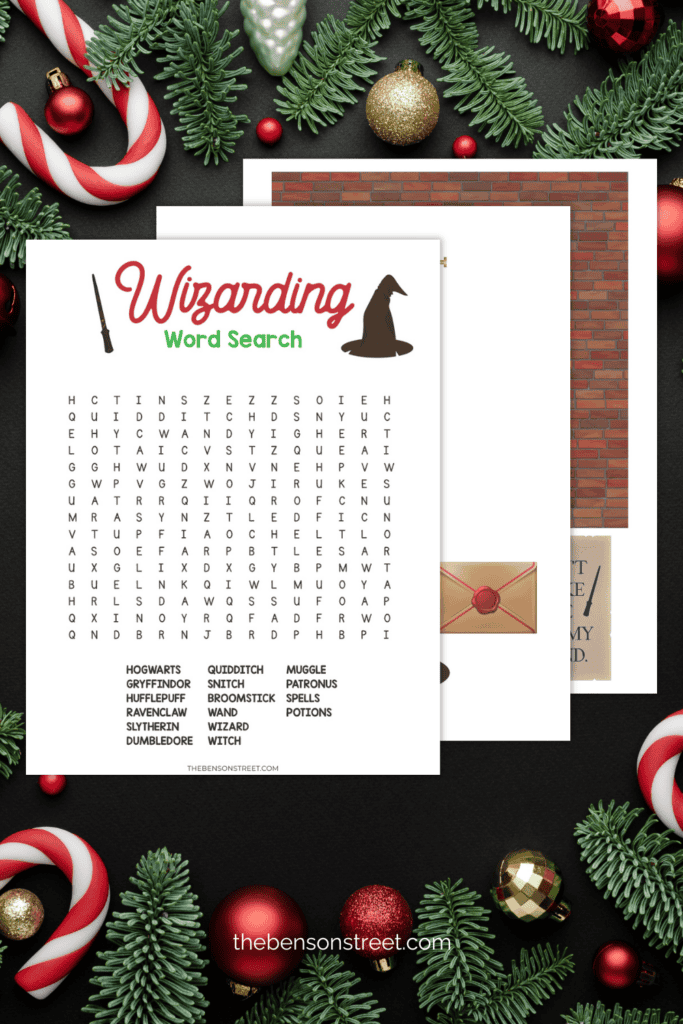 Free Printable Harry Potter Elf on the Shelf Props including a wand, hat, word search, and more