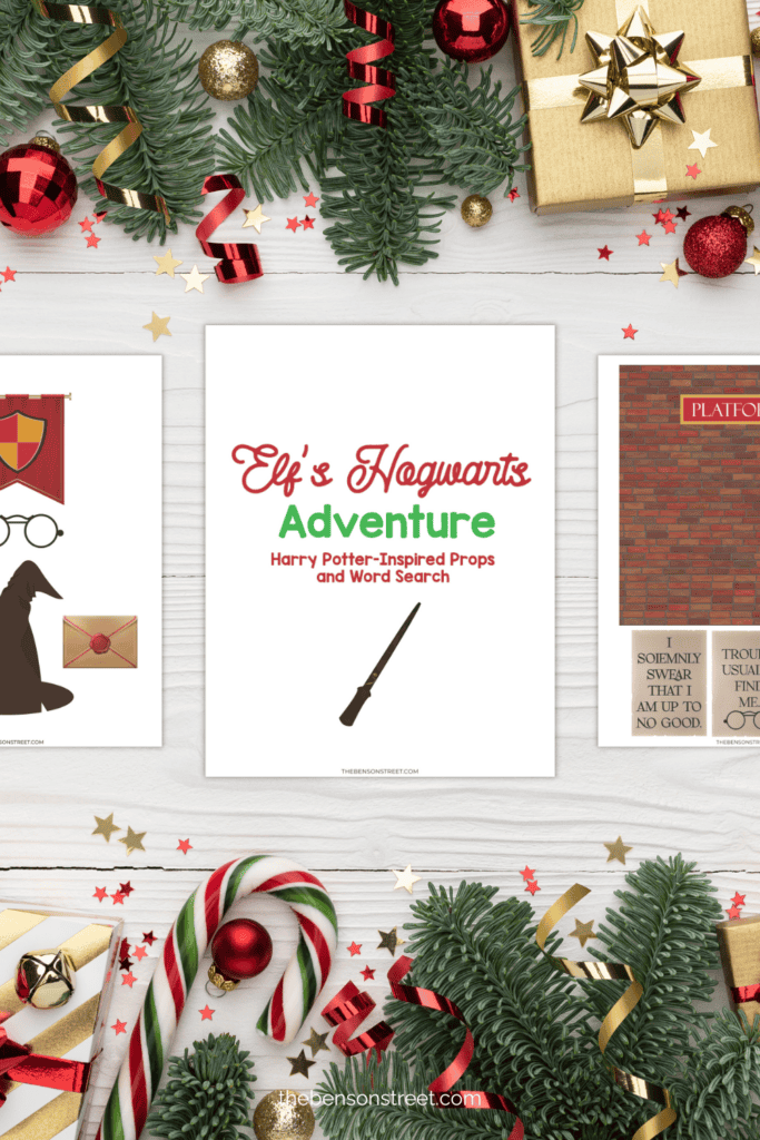 Free Printable Harry Potter Hogwarts Elf on the Shelf Props including a wand, hat, word search, and more