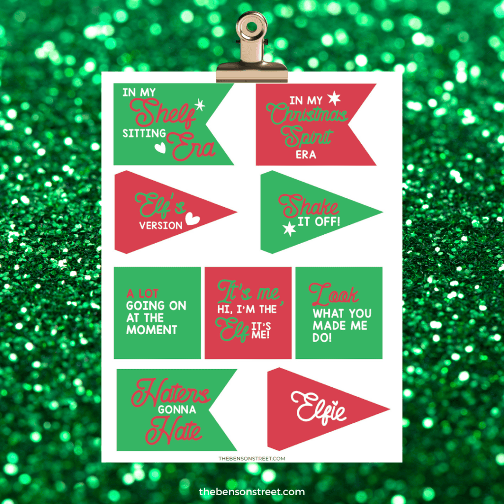 Free Printable elf sized Taylor Swift Inspired Flags and Props with a song guessing game