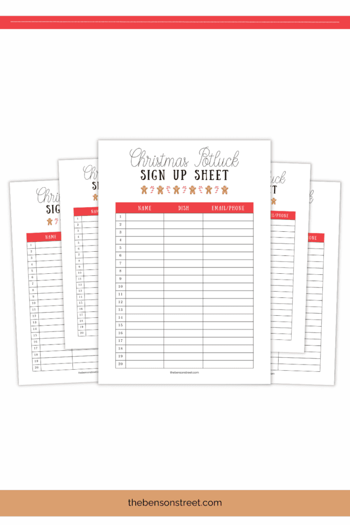 Free Christmas Potluck Signup Sheet Printable