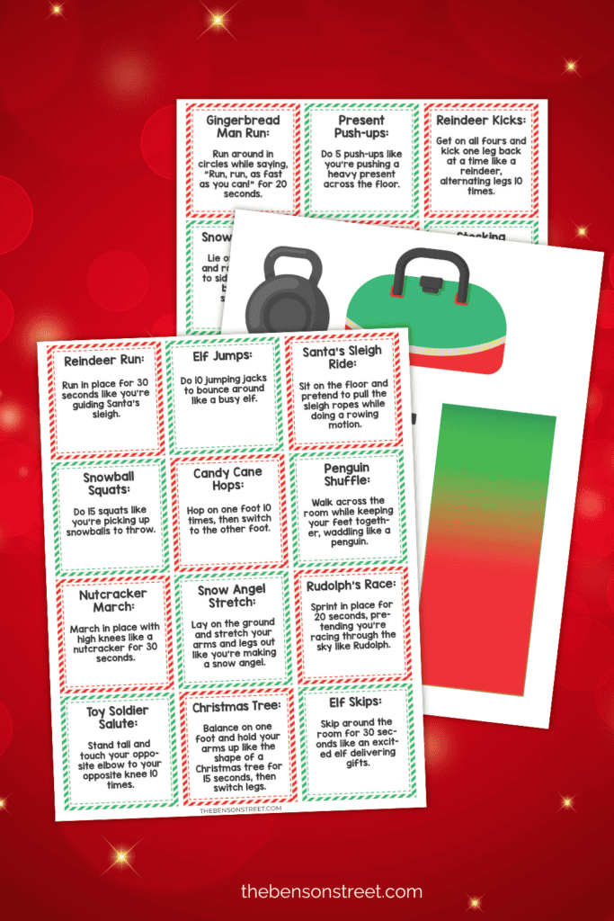 Fun Elf Christmas Themed Exercise Challenge Cards and with elf sized exercise equipment