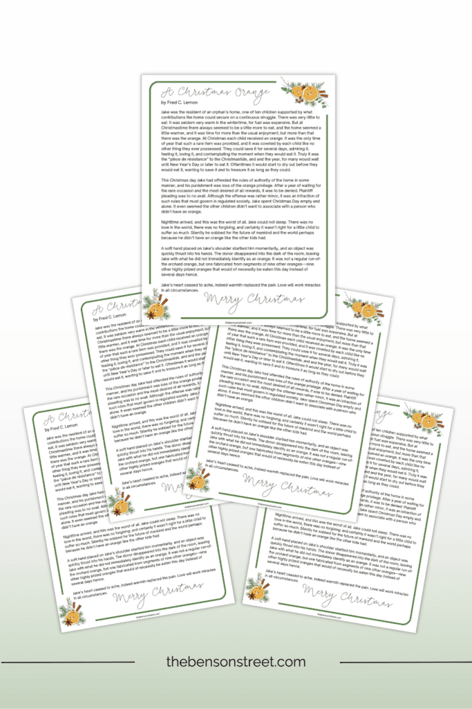 Get a copy of a free printable oranges Christmas story