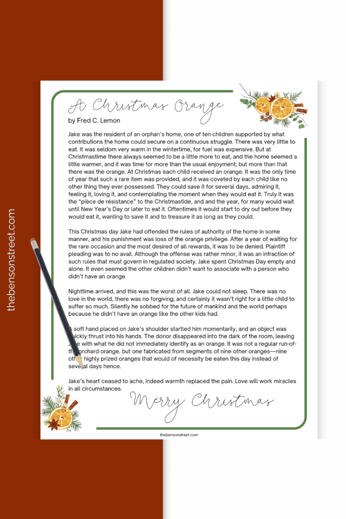 Get a free printable A Christmas Orange Story