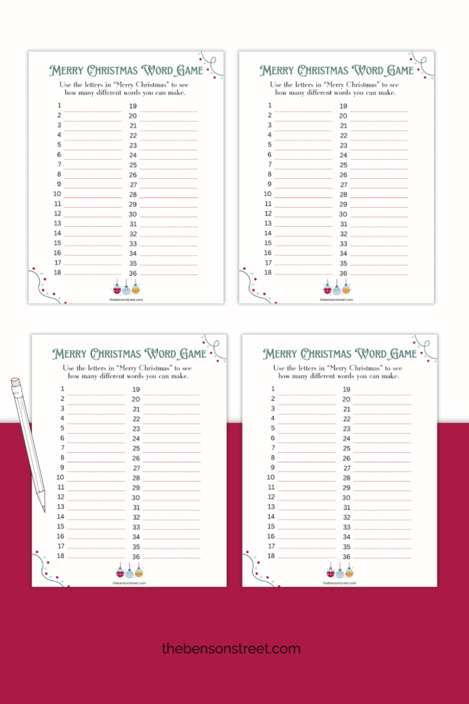 Merry Christmas word game for Christmas parties. How many words can you make out of Merry Christmas