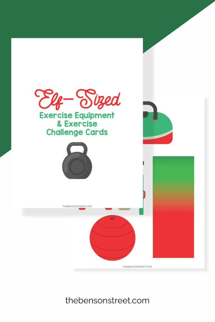 Print off Elf Sized Exercise Equipment Props with Christmas Exercise Challenge Cards