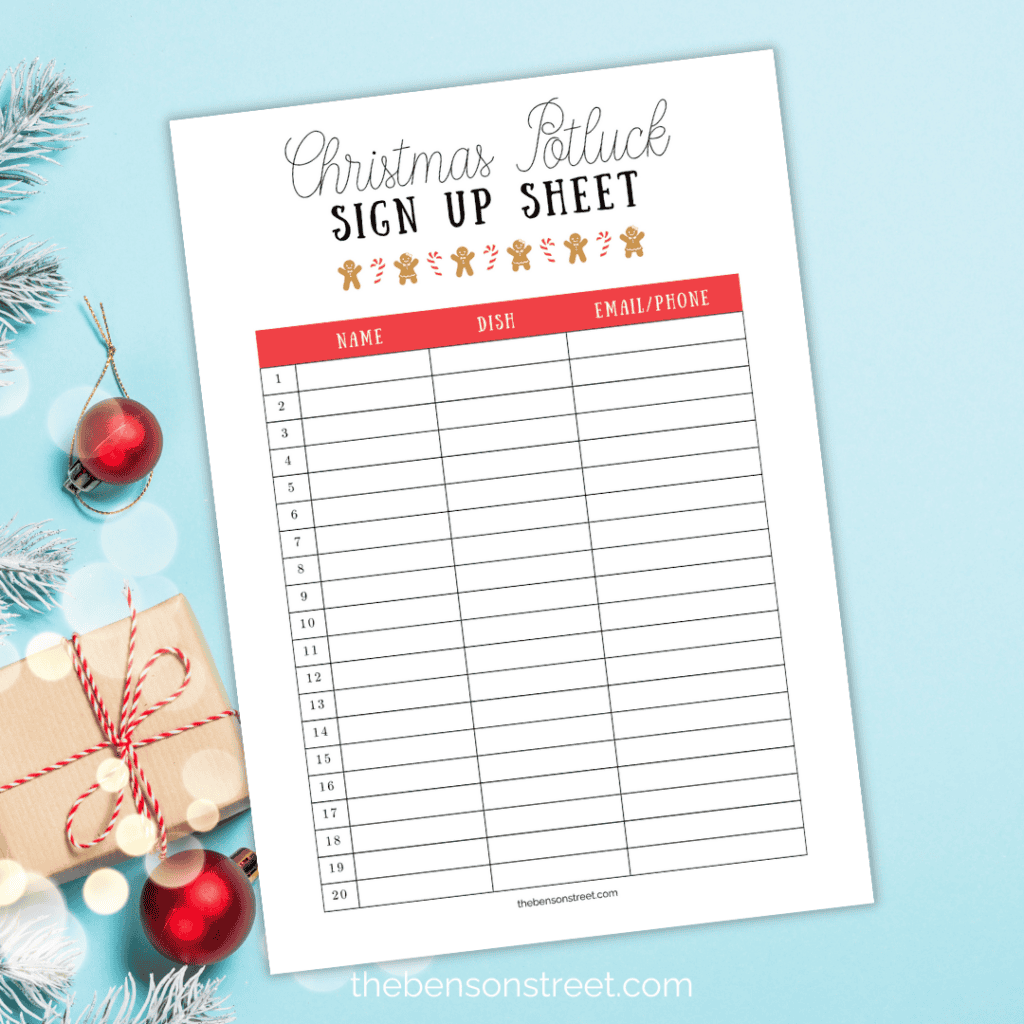 Free Christmas Potluck Signup Sheet Printable The Benson Street