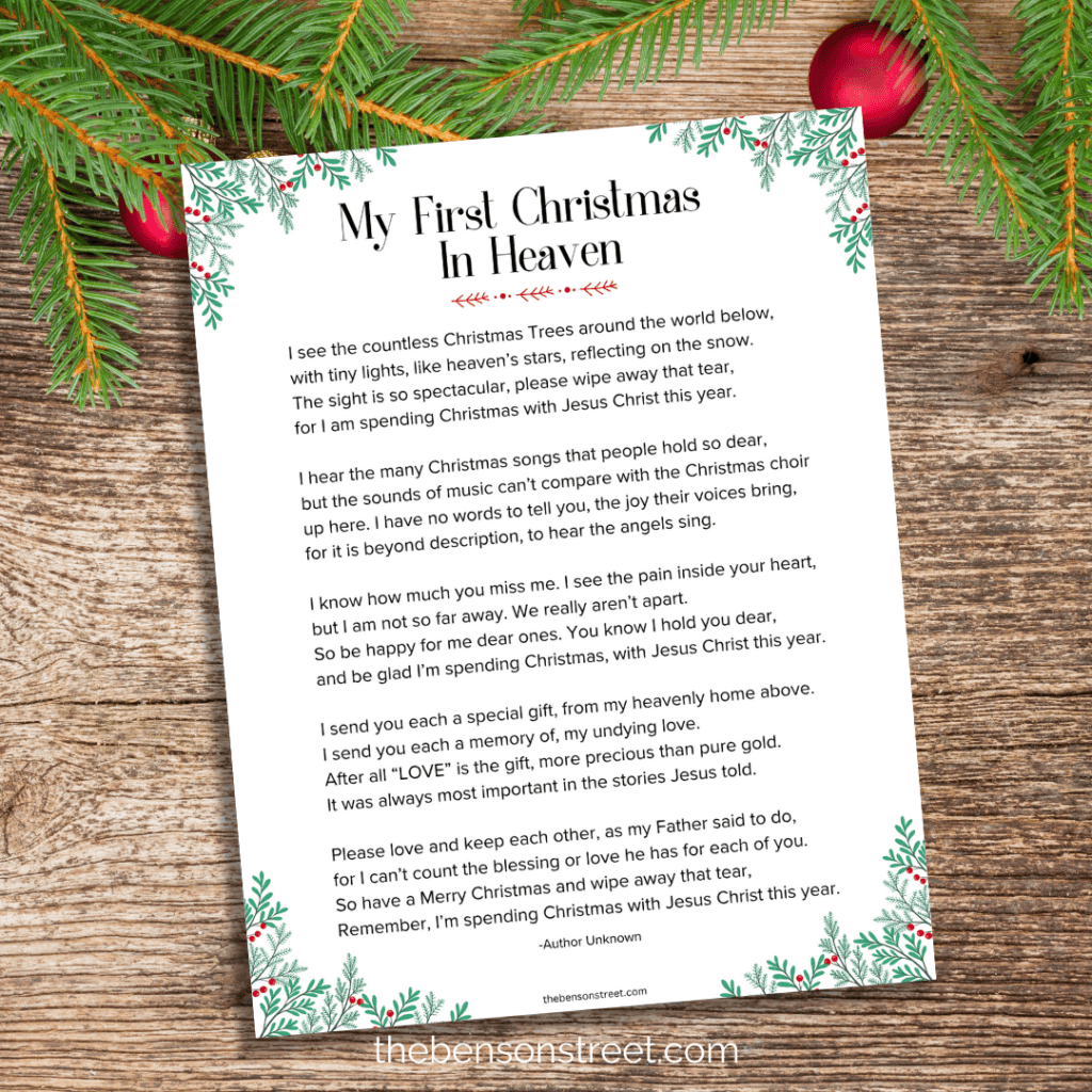 Printable Poem Author Unknown My First Christmas In Heaven