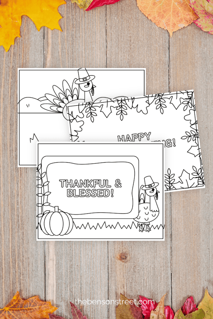 Set of five different coloring pages for Thanksgiving Dinner
