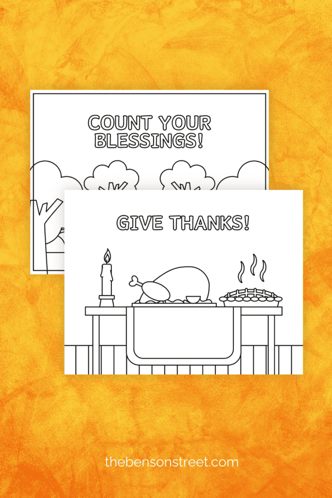Set of five different coloring pages for Thanksgiving