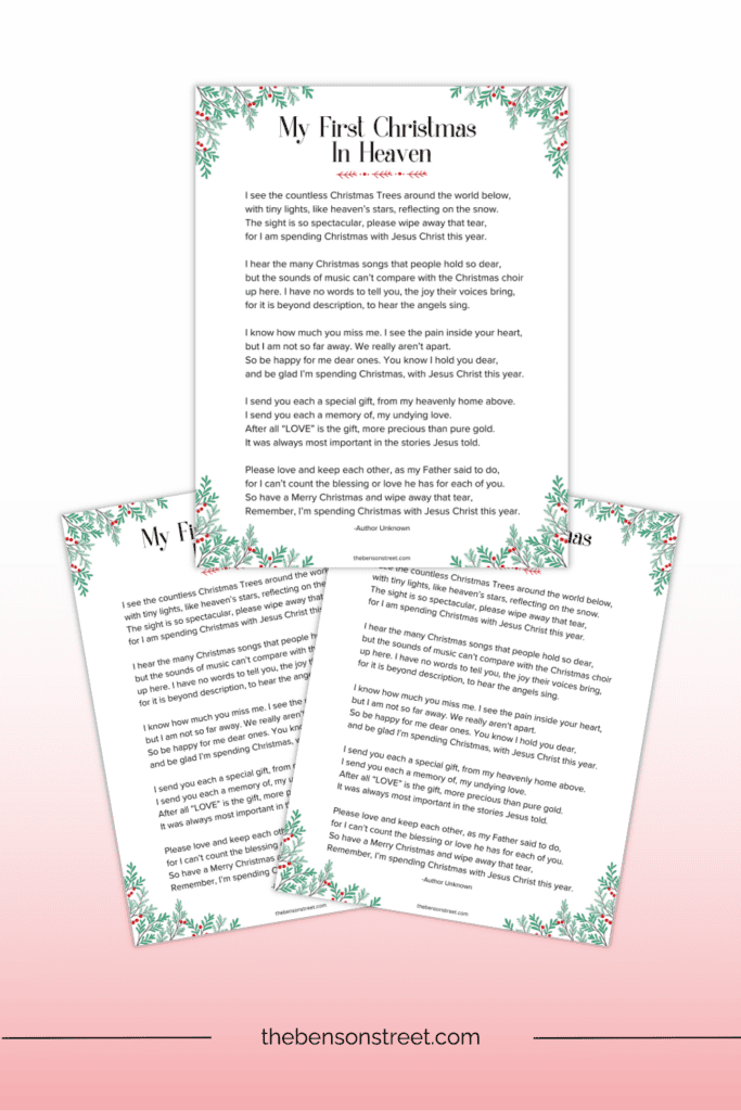 Simple Gift Idea. My First Christmas in Heaven Author Unknown Poem to print