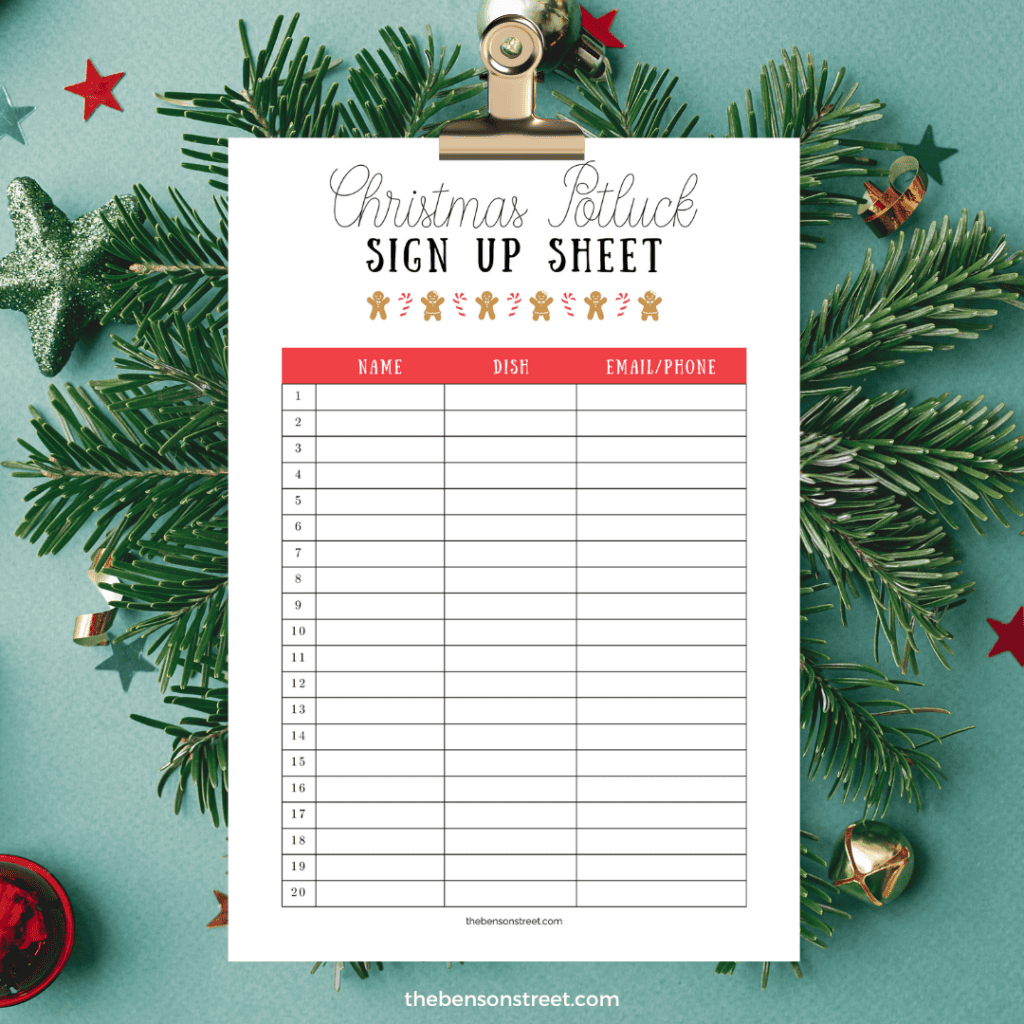 Free Christmas Potluck Signup Sheet Printable The Benson Street