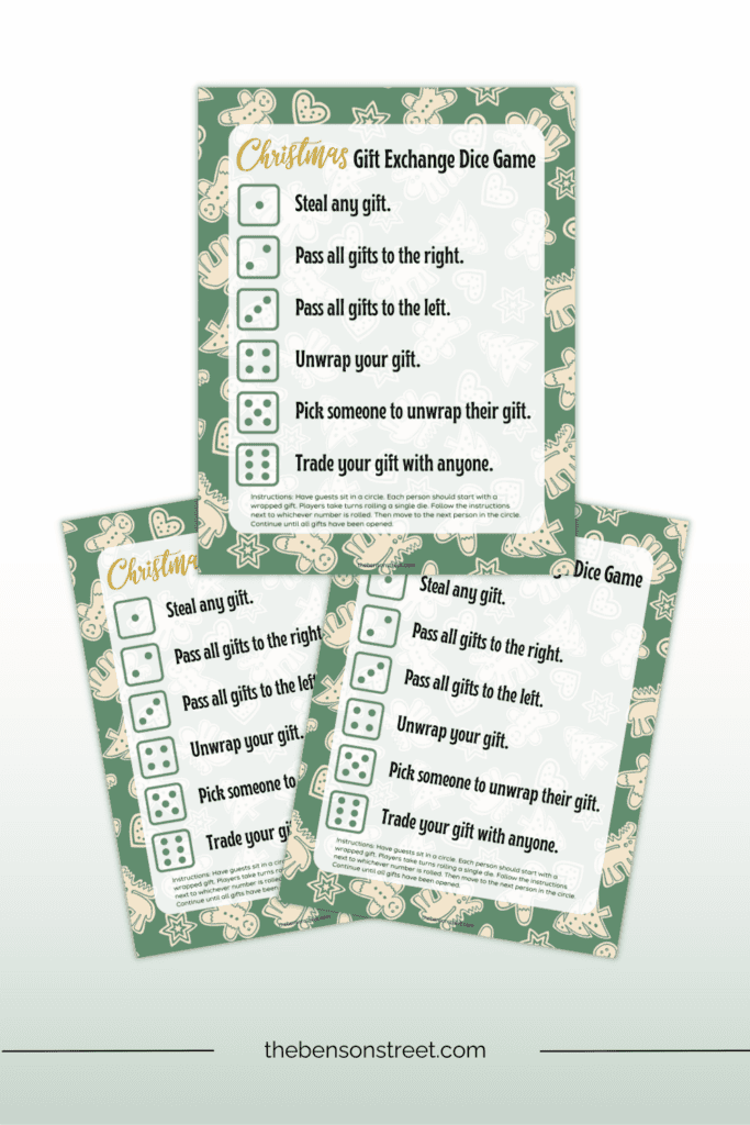 Super Simple Christmas Party game. Christmas Gift Exchange Dice Game free printable