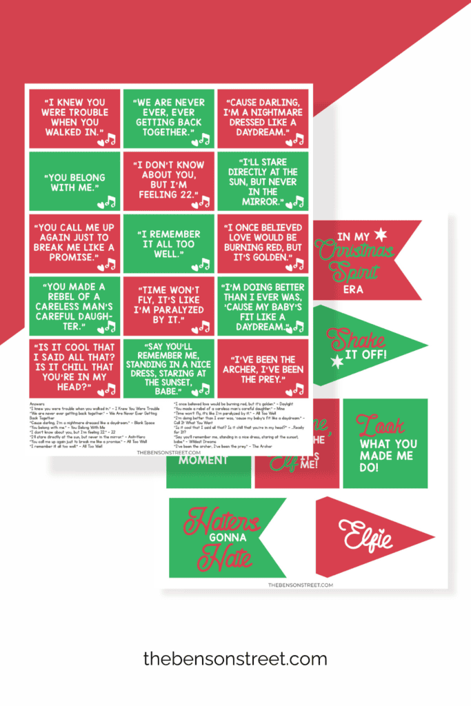Taylor Swift Guess That Song Game for an Elf on the Shelf Idea