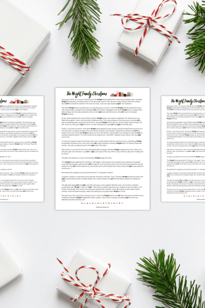 The Wright Family Christmas Left Right Story for white elephant gift exchanges
