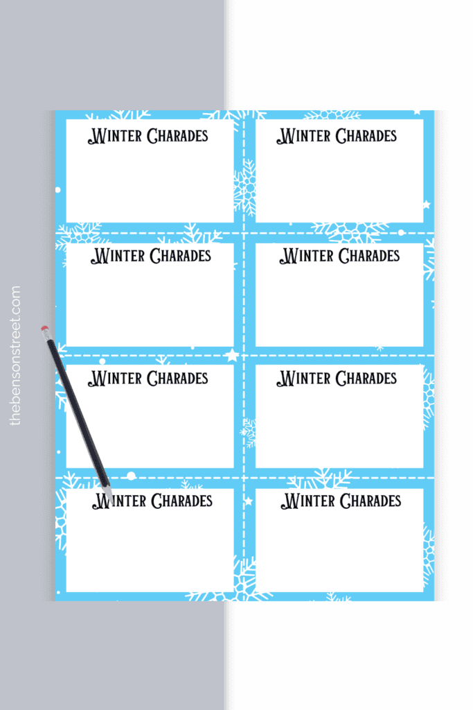 Blank Winter charades clue cards to make your own to add to the printable set