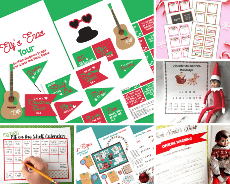 Elf on the shelf FREE printable ideas for a bunch of easy ideas