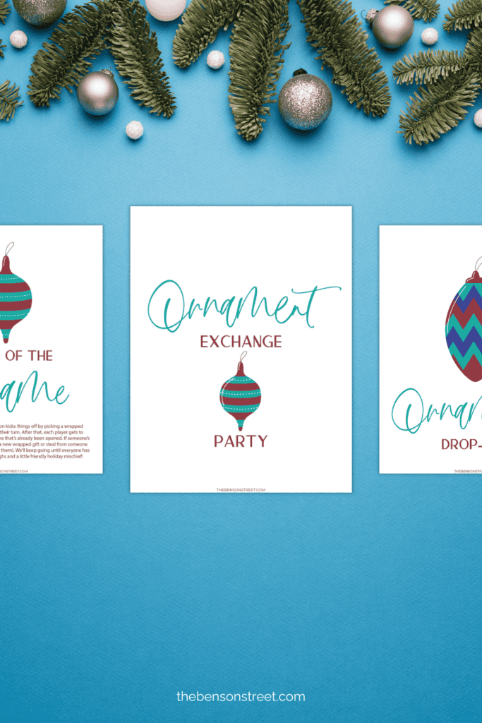 Everything you need in a printable bundle for a Christmas ornament exchange party
