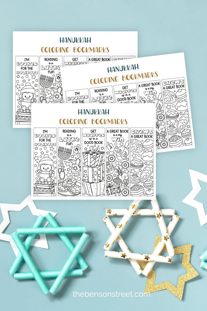 Five Free Printable Hanukkah bookmarks to color