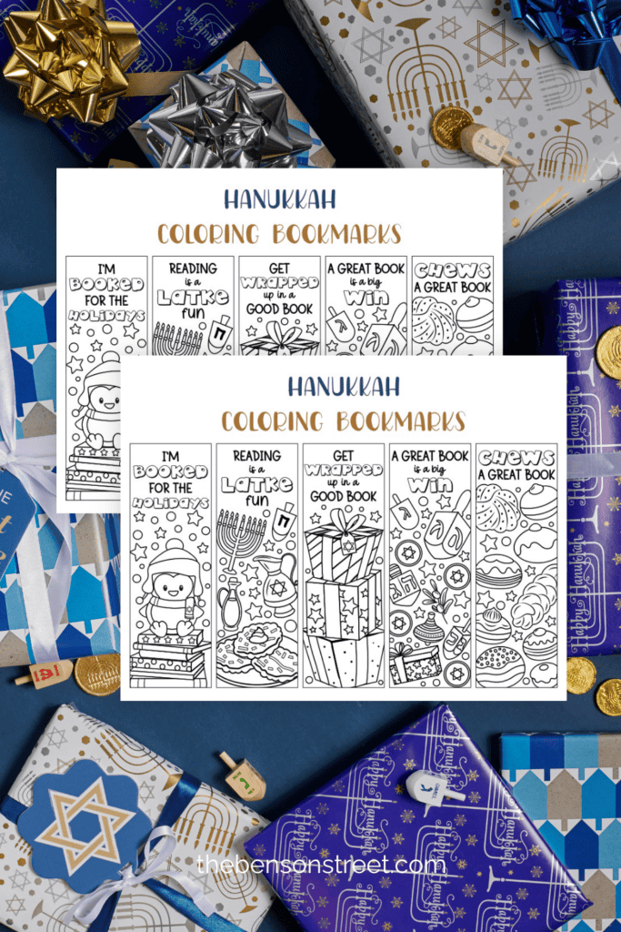 Free Printable Hanukkah bookmarks to color