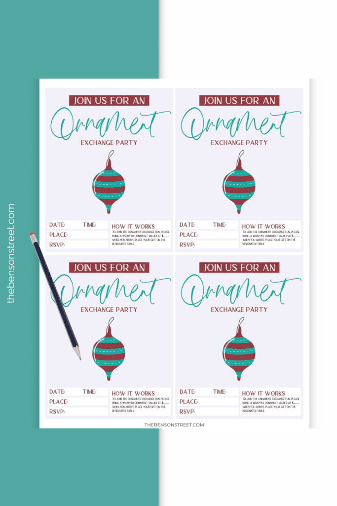 Free Printable Ornament Exchange Printable Bundle with free printable invitations