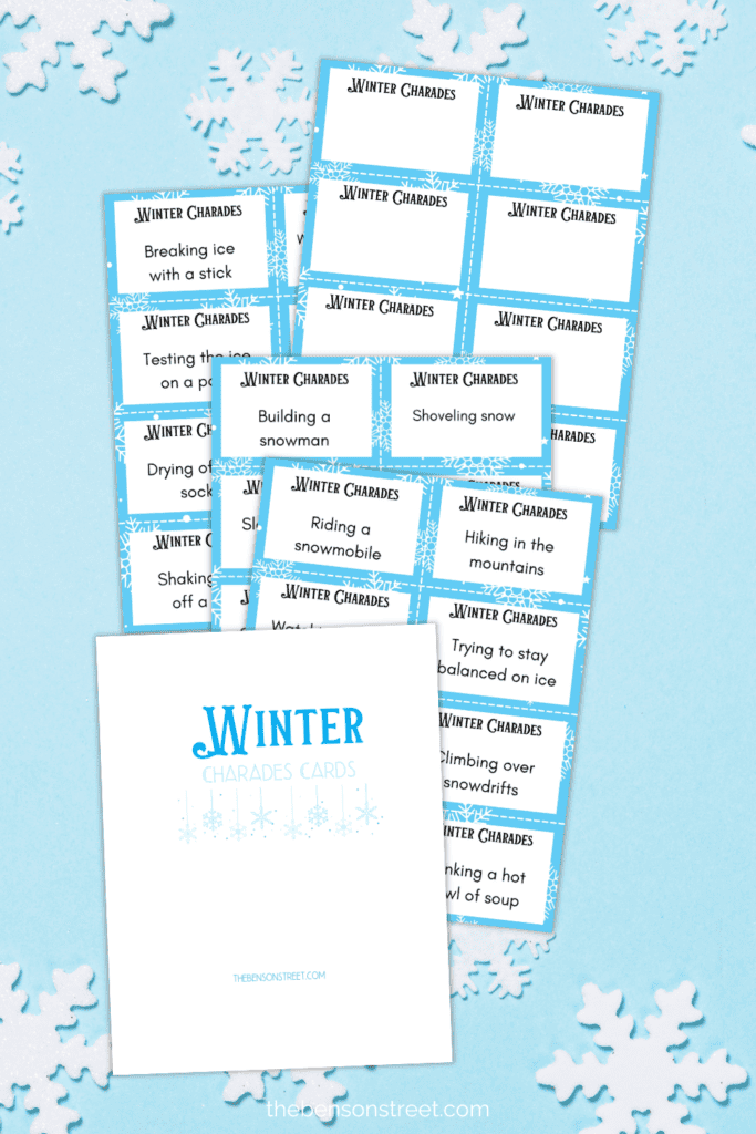 Free Printable Winter Charades Cards with blank cards