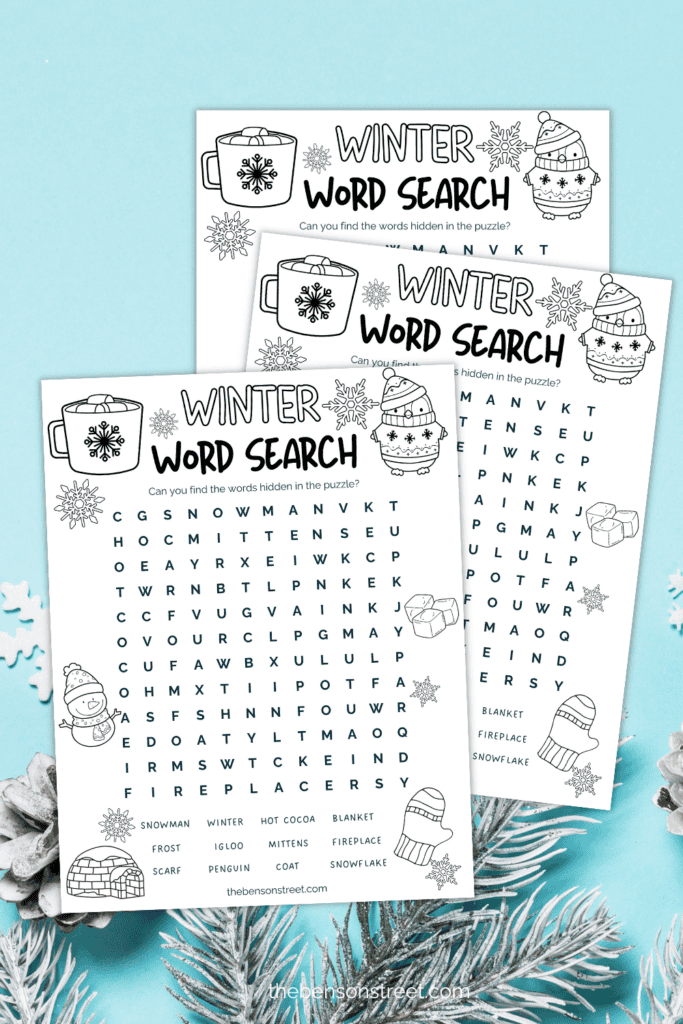 Free Printable Winter Themed Word Search for kids