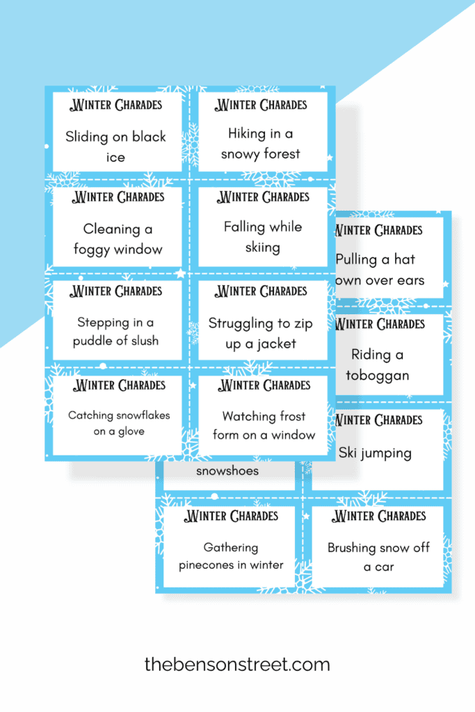 Free Printable winter themed charades cards