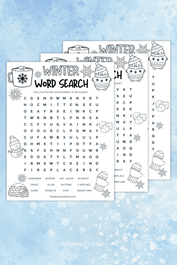 Free Winter Word Search with coloring Printable